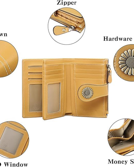 SENDEFN Small Womens Wallet Leather Bifold Card Holder RFID Blocking with Zipper Coin Pocket
