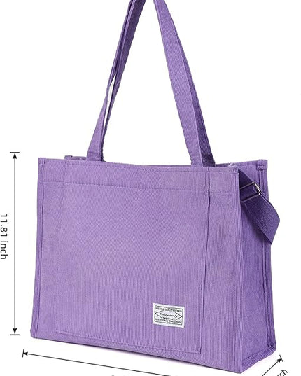 Valleycomfy Corduroy Tote Bag for Women Travel Crossbody Bag Purse Women Shoulder Bags Work Handbags Everyday Hobo Bag