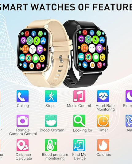 Smart Watch, 1.83" Upgraded Full Touchscreen Smart Watch for Android iPhones with Heart Rate Blood Pressure Monitor, Multiple Sports Fitness Tracker with Smart Watches for Women Men (Gold)