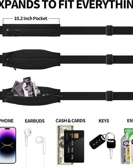 USHAKE Slim Running Belt for Women Men-Runners Phone Holder Fanny Pack, Adjustable, Bounce Free Waist Pouch bag for Workout, Money Belt, Run Gear Accessories Black Nude