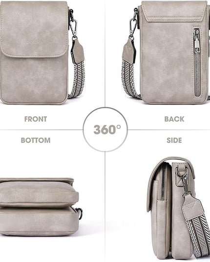 POIUGOYA Small Crossbody Bags for Women Trendy,Leather Triple Compartment Cell Phone Crossbody Wallet Purses with Card Slots