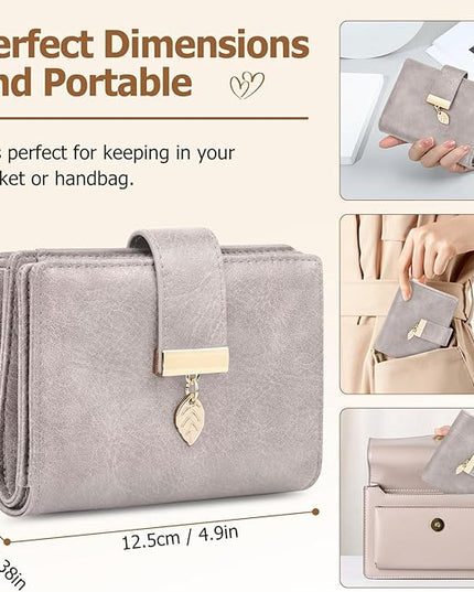 HUANLANG Small Wallets for Women Rfid Blocking Leather Bifold Credit Card Holder Ladies Wallet Zipper Pocket with ID Window
