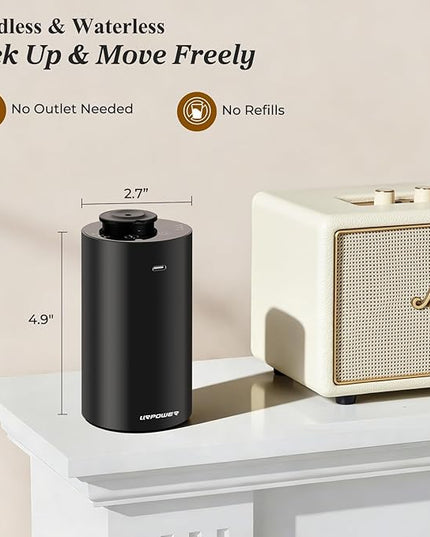 URPOWER Waterless Essential Oil Diffuser: No Water Needed Battery Operated Scent Diffuser - 2 * 20ML Hotel Fragrance Essential Oils - Cordless & Mini Oil Machine Aluminum for Car Home Office(Black)