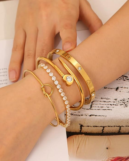 18 K Gold Plated Love Bangle Bracelet Stack Cuff Jewelry for Women Jewelry Set for Women Gift with Box
