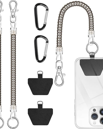 takyu Phone Tether, 2PCS Phone Leash Anti-theft Phone Strap with 2*Tab and 2*Carabiner for Hiking Climbing Shopping Fit for iPhone Samsung Most Smartphones (Silver)