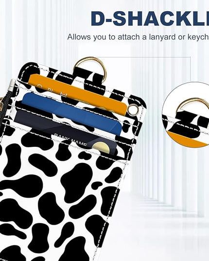 Slim Wallet Credit Card Holder, Black And White Milk Pattern, RFID Wallet Women Cute Small Front Pocket Wallet With Zipper, PU Leather Thin travel RFID Blocking Card Case ID Window ,Ladies Gifts