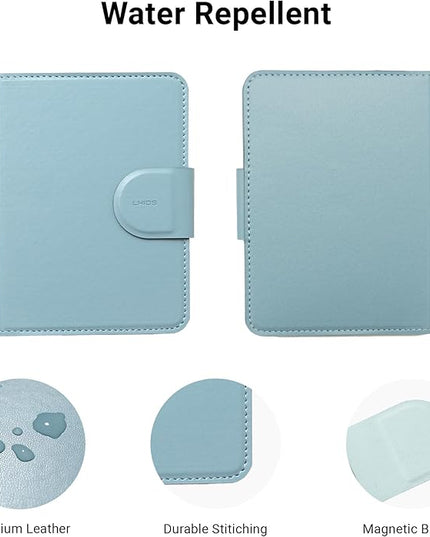 LHiDS Leatherette Passport Holder with RFID Protection, Premium PU Leather, Snap Button Closure, Travel Passport Wallet Cover for Passport, Boarding Passes, Business Cards, Cash (Water Blue)