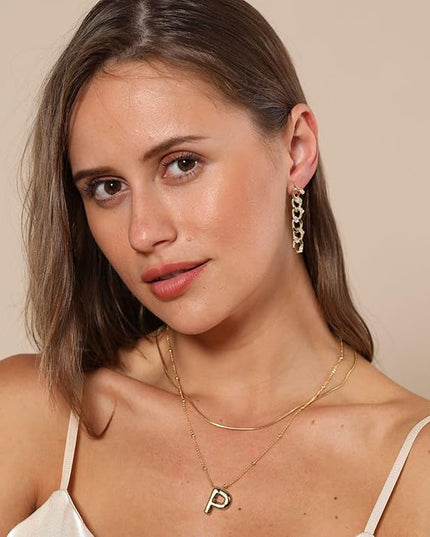 LUCA SMITH Initial Necklaces for Women, Dainty Balloon Bubble Letter, Name Letter Alphabet Pendant Layered Choker Chain Jewelry Gift