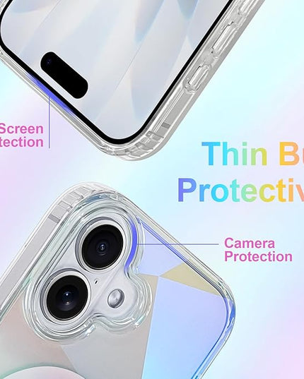 Cute Case for iPhone 17 Case for Women Girls [ Compatible with Magsafe ] Clear Glitter Girly Aesthetic Rainbow Sparkly Bling Magnetic Phone Cover, Iridescent Geometry