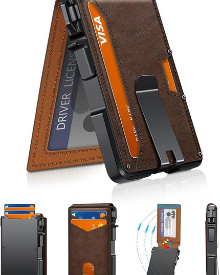 ZALVEX Wallet for Men, Mens Minimalist Wallet 9-13 Cards, Slim Compact Wallet with Money Clip & ID Window, RFID Blocking Smart Pop Up Card Wallet, Metal Aluminum Credit Card Holder Bifold Wallet
