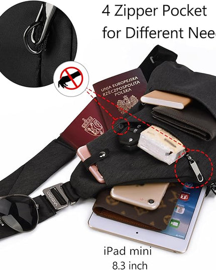 VADOO Sling Bag for Men and Women, Anti theft Crossbody Bag Lightweight Shoulder Chest Bag for Travel Gym