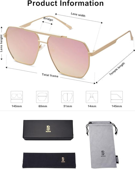 SOJOS Retro Oversized Square Polarized Sunglasses for Women Men Vintage Shades Classic Large Metal Sun Glasses