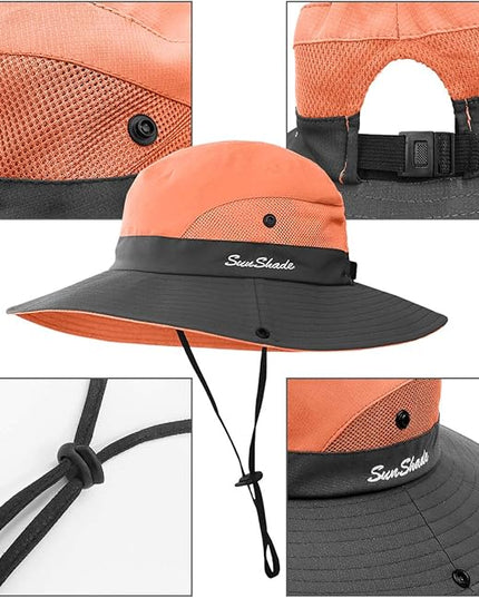 6 Pieces Womens Ponytail Wide Brim Sun Hat Packable UV Protection Beach Cap for Fishing & Hiking