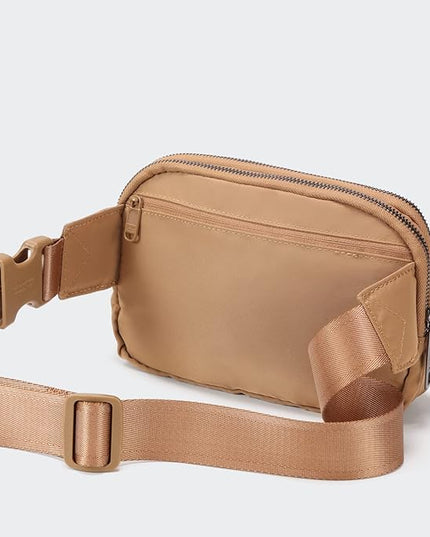 Pander Everywhere Belt Bag for Women, 5 Zipper Pockets Nylon Crossbody Fanny Pack Purse (Caramel Burnt).