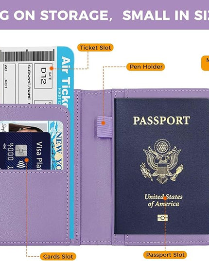 Melsbrinna Premium Leather Passport Holder Covers Case, Waterproof Rfid Blocking Travel Wallet Passport Holder with Pen Holder, Cute Passport Book for Women/Men