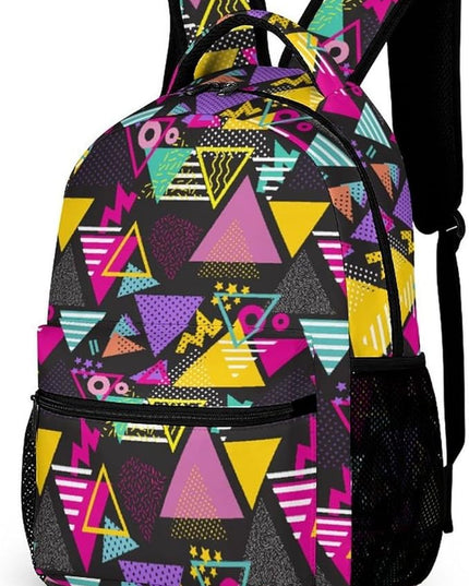 Fashion Geometric Retro 80S Style Backpack Lightweight Large Capacity Laptop Daybag for Travel Work