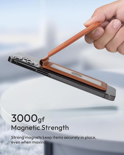 Magnetic Wallet for iPhone, Compatible with MagSafe Adjustable Stand Wallet, RIFD Blocking Leather Magnetic Card Holder for iPhone 17/16/15/14/13/12 Series, Not for iPhone 13/12 Mini(Brown)