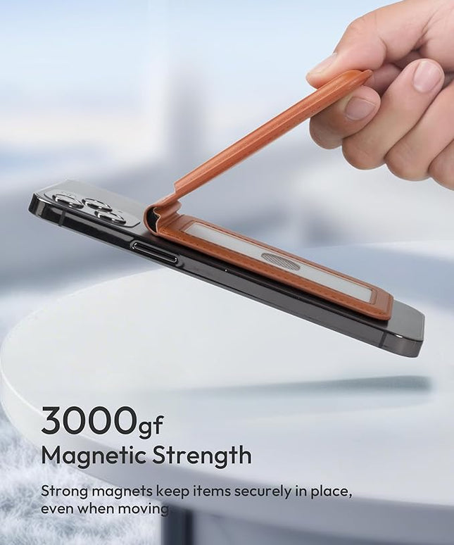 Magnetic Wallet for iPhone, Compatible with MagSafe Adjustable Stand Wallet, RIFD Blocking Leather Magnetic Card Holder for iPhone 17/16/15/14/13/12 Series, Not for iPhone 13/12 Mini(Brown)