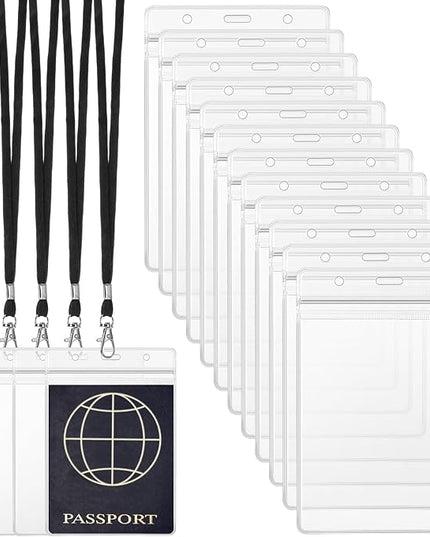 Patelai 50 Pcs 4 x 5.5 Inch Clear Passport Holders with Lanyard Extra Large PVC Card Holder Waterproof Name Badge Holder for Cruise Vacation Credit Card Plane Ticket Receipt (Black)
