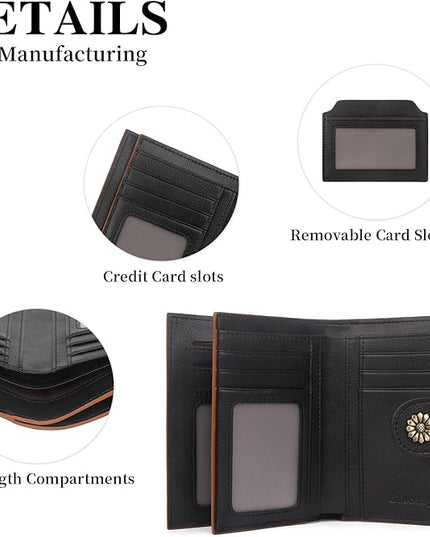 Blucoay Leather Wallet Women,RFID Blocking Womens Wallet Bifold Compact Small Wallet for Women Card Holder with Zip Coin Pocket Brownblack