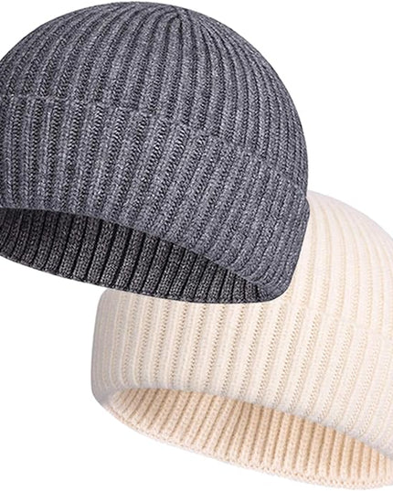 ROYBENS 2 Pack Wool Fisherman Beanies for Men, Knit Short Watch Cap Winter Warm Hats