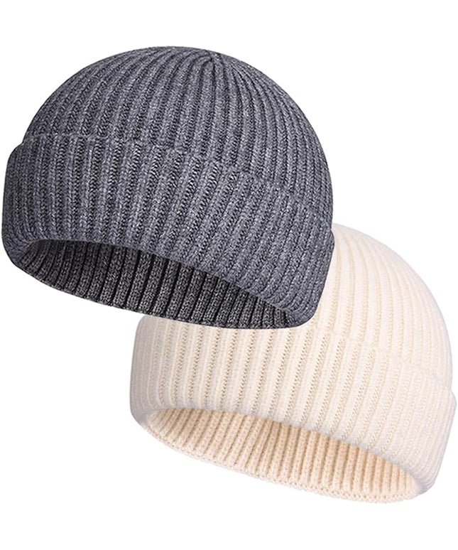 ROYBENS 2 Pack Wool Fisherman Beanies for Men, Knit Short Watch Cap Winter Warm Hats