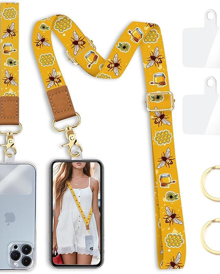 Phone Lanyard Crossbody Strap, Bee Cell Phone Lanyards for around the Neck Wristlet Wrist Strap Animal Adjustable for Keys Case ID Badges Accessories Travel Essentials