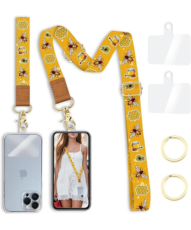 Phone Lanyard Crossbody Strap, Bee Cell Phone Lanyards for around the Neck Wristlet Wrist Strap Animal Adjustable for Keys Case ID Badges Accessories Travel Essentials