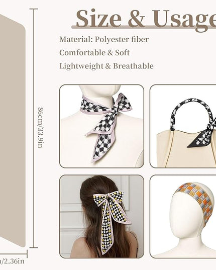 4 Pack Purse Scarf Handbags Skinny Twill Hair Scarves Narrow Neck Scarf Band Women Fashion Accessories Bag Charms