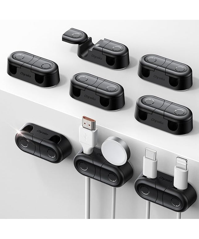 Magnetic Cable Clips - Chfeila 8Pack [Dual Slot] [360°Rotating & Twist-Lock] Cord Management, Adhesive Phone Charging Keeper, Wire Organizer Holder for Nightstand, Home Office Desk Accessories Decor