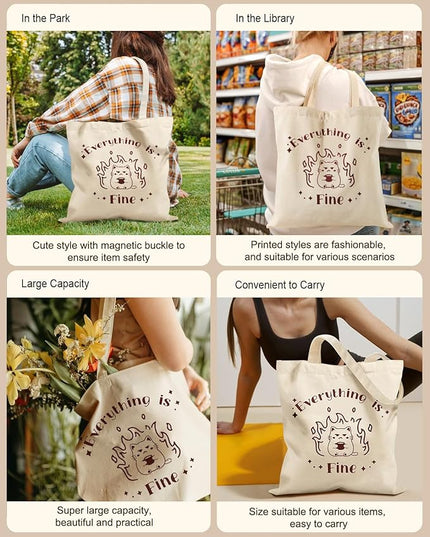 Aesthetic Tote Bag for Women- with Magnetic Buckle and Zipper Inner Pocket Cloth Cotton Canvas Tote Bags