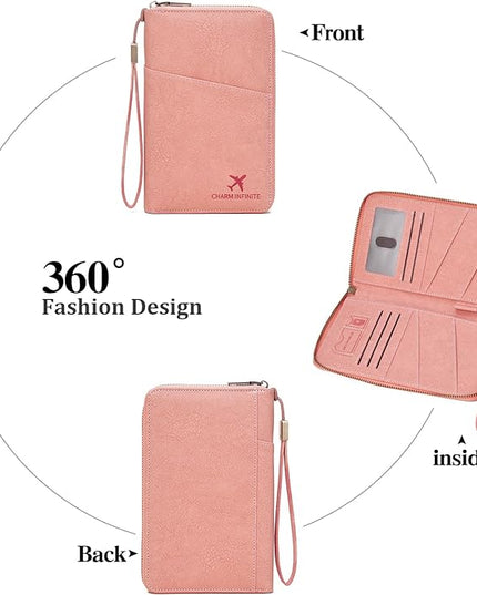 Family Passport Holder Wallet RFID Blocking Zippered Passport Wallet,Women and Men Travel Wallet Ladies Passport Cover