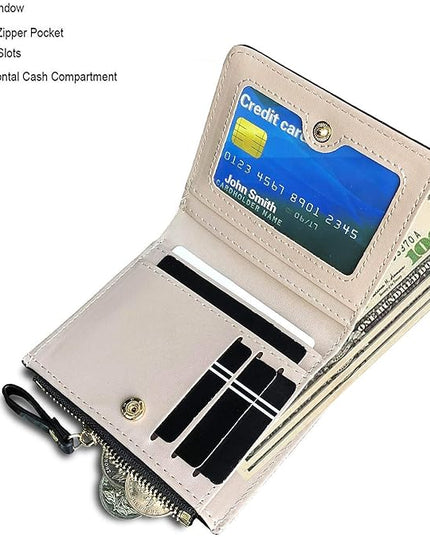 AOXONEL Girls Wallet Small Bifold Womens Wallets Rfid,Compact Female Cute Mini Zipper Coin Card Purse for Teen Girl Kids (Black)
