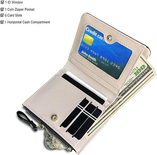 AOXONEL Girls Wallet Small Bifold Womens Wallets Rfid,Compact Female Cute Mini Zipper Coin Card Purse for Teen Girl Kids (Black)