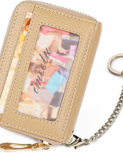 imeetu RFID Credit Card Holder, Small Leather Zipper Card Case Wallet for Women