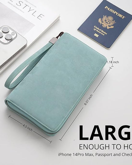 Bveyzi Women RFID Blocking Wallet Leather Zip Around Phone Clutch Large Capacity Ladies Travel Purse Wristlet | RFID Blocking, Zip Around, Large Capacity