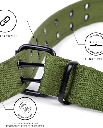 Boxed Gifts Parquet Casual Canvas Belt - Double Hole, Double Grommets for Men & Women