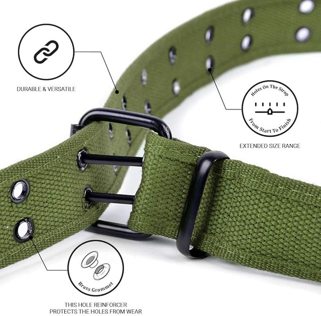 Boxed Gifts Parquet Casual Canvas Belt - Double Hole, Double Grommets for Men & Women