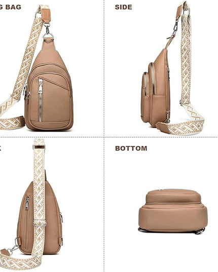 Sling Bag Crossbody Backpack - 2 in 1 Leather Cross Body Bag Fanny Pack with 2 Removable Straps