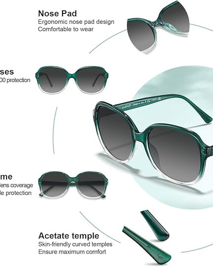 CARFIA Acetate Oversized Square Polarized Sunglasses for Women UV Protection Retro Trendy Big Shades