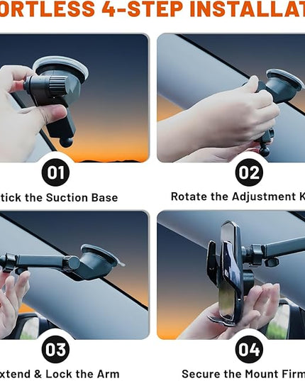 15W Fast Wireless Car Charger, Auto-Clamping Silver Car Phone Holder with Strong Suction Cup,360°Adjustable Dashboard/Windshield Mount for iPhone17-11&Samsung S Series Essential Car Accessories