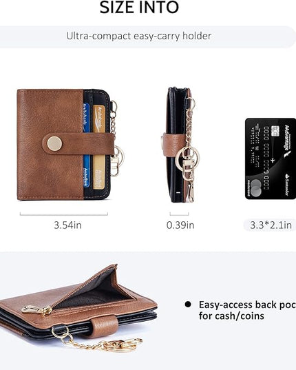 POIUGOYA Slim Wallet for Women,RFID Blocking Bifold Credit Card Holder with Zipper Coin Pocket,ID Window,Keychain