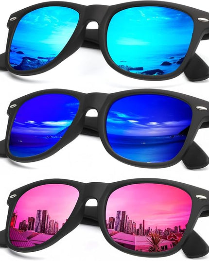 KALIYADI Polarized Sunglasses for Men and Women Matte Finish Sun glasses Color Mirror Lens UV Blocking (3 Pack)