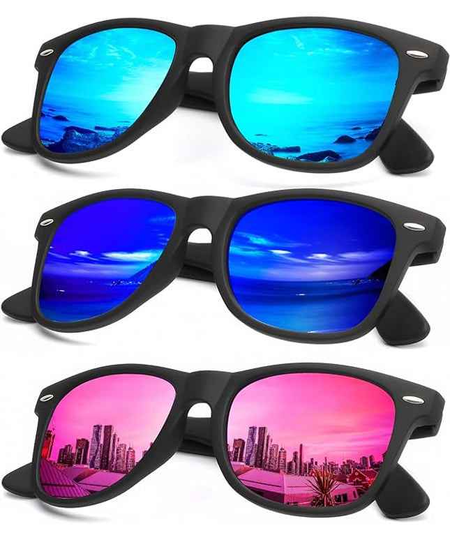 KALIYADI Polarized Sunglasses for Men and Women Matte Finish Sun glasses Color Mirror Lens UV Blocking (3 Pack)