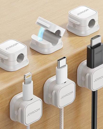 6 Pack Magnetic Cable Clips [Cable Smooth Adjustable] Cord Holder, Under Desk Cable Management, JOYROOM Adhesive Wire Holder Keeper Organizer for Home Office Desk Phone Car Wall Desktop Nightstand
