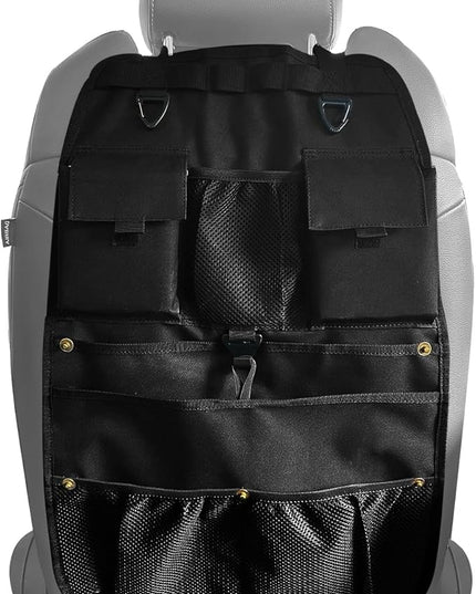 Car Seat Back Organizer with Multiple Storage Pockets, Black Mesh and Fabric, Universal Fit