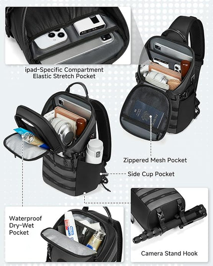 Somago Sling Backpack with USB Charging Port Water-Resistant Tactical Backpack Crossbody Chest Bag with Anti-theft Pocket