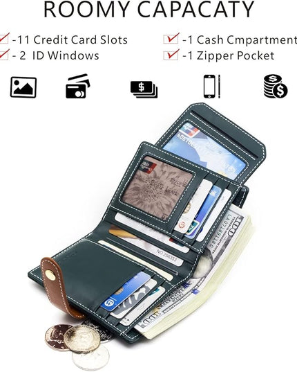 ANDOILT Wallets for Women Genuine Leather Small Bifold Wallet RFID Blocking Card Case Purse with ID Window Coin Pocket | Small, RFID Blocking, Card Case, Purse, with ID Window, Coin Pocket