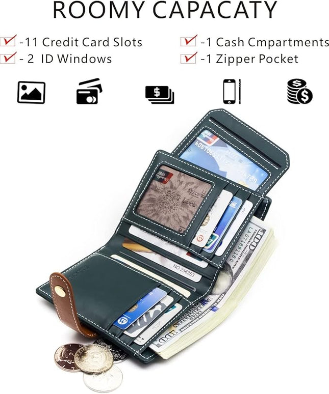 ANDOILT Wallets for Women Genuine Leather Small Bifold Wallet RFID Blocking Card Case Purse with ID Window Coin Pocket | Small, RFID Blocking, Card Case, Purse, with ID Window, Coin Pocket