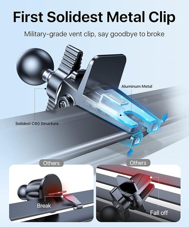 andobil 2026 Upgraded Car Phone Holder Mount, Military-Grade Phone Holders for Your Car Vent Ultra-Stable Metal Clip Universal 360° Cell Phone Car Mount for iPhone 17 Pro Max 16/15/14/13/12/ Samsung